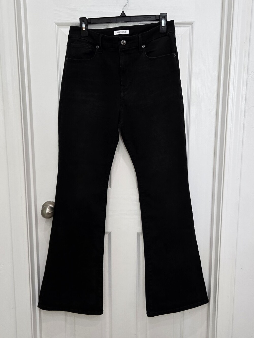 Good American Women's High Rise Good Flare Jeans Black Dark Wash Stretch Size 12